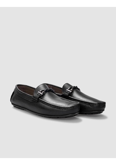 Cabani Sanvano Hakiki Deri Siyah Tokalı Erkek Loafer