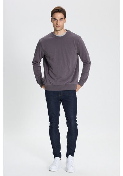 George Henry Standart Fit Normal Kesim Pamuklu Bisiklet Yaka Sweatshirt Koyu Gri