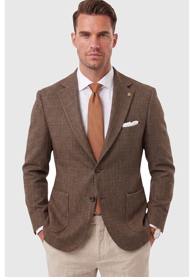 Rizzup Erkek Slim Fit Ekose Kahve Blazer Ceket Astarlı Kışlık Şık Spor Ceket 2702420