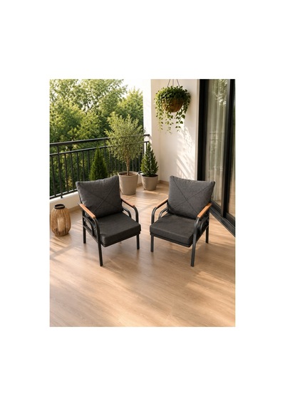 Bahçe Balkon Mobilyası Çay Seti 1+1 Sehpasız Gri Gri