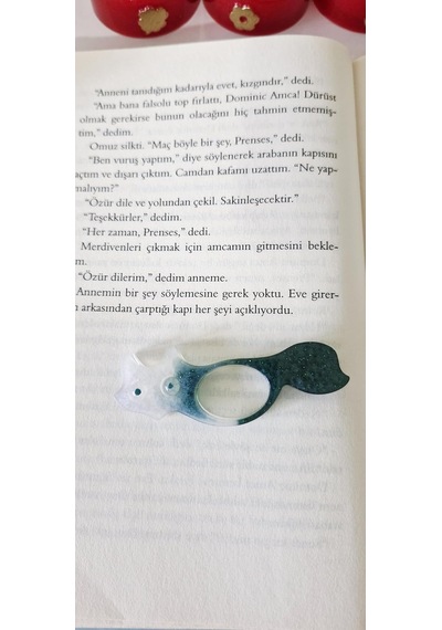 Reçine Kedi Kitap Ayracı, Turkuaz Yeşil Ombre, El Yapımı Dekoratif Tasarım