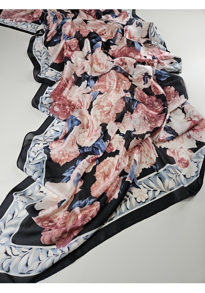 Miorel Scarfs Soft Gül Desen Vual İpek Şal Fular Silk Scarfs Shawl Hijab Pembe