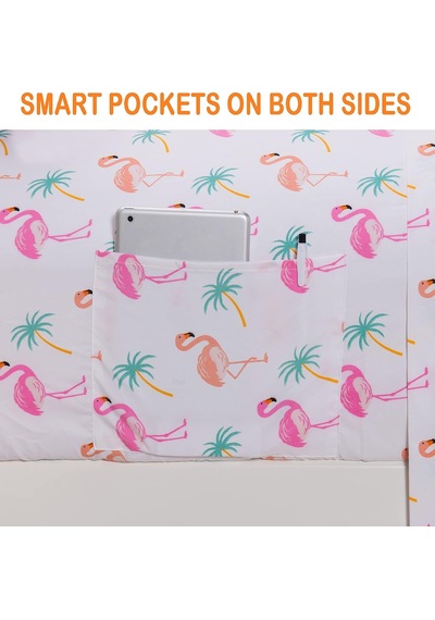 Lexroo Ultra Yumuşak Çift Fırçalı 6 Parça Mikrofiber Çarşaf Seti Güzel Tropikal - Flamingo, Queen Çok Renkli