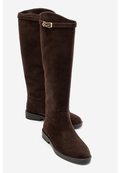 Luvi Shoes Clare Kahverengi Süet Kemerli Kadın Binici Çizme