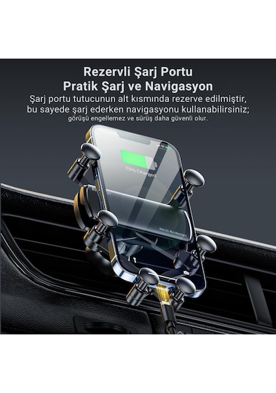 Essager V Tipi Süper Stabil Klipsli Araç İçi Telefon Tutucu, 360 Derece Dönebilen Düşmez Titremez Telefon Tutucu