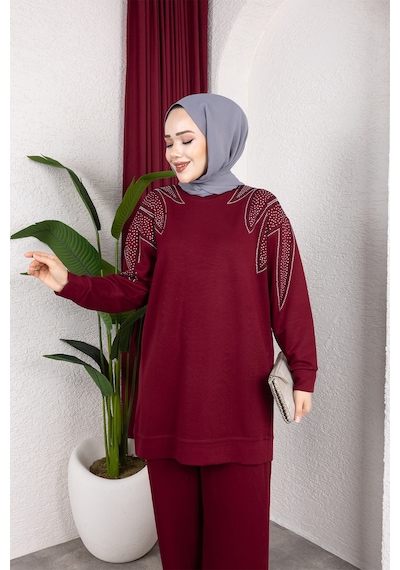 Hira Life Fashion Moda Efsa Kadın Bordo Tesettür Giyim Zarif Taş Detaylı Tunik & Pantolon İkili Takım Bordo Bordo Hira Life Fashion Moda Efsa Kadın Bordo Tesettür Giyim Zarif Taş Detaylı Tunik & Pantolon İkili Takım Bordo Bordo