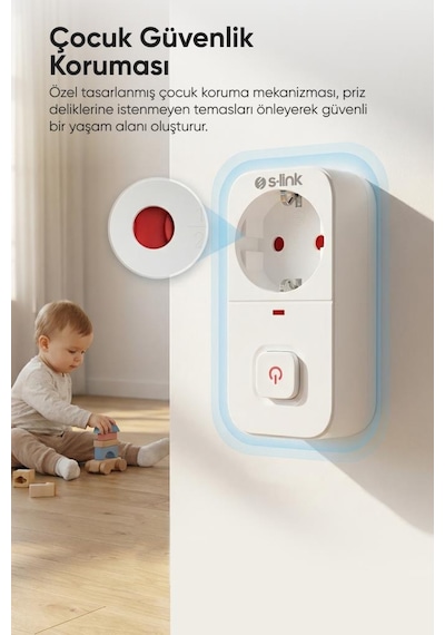 S-link Sl-010 Bykalite 5li Set 16a/250v 750 Joule Anahtarlı Isıya Duyarlı Devre Ve Akım Korumalı Tekli Priz 0.2 M