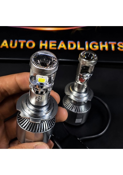 Mercekli H7 Beyaz Led Xenon-ufuk Çizgisi+şimşek Etkili+canbuslı Led Xenon