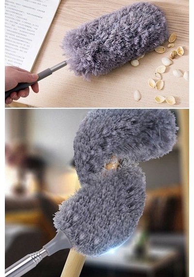 140 Cm Teleskopik Uzatılabilir Mikrofiber Yumuşak Başlıklı Gri Toz Alma Fırçası Püskülü