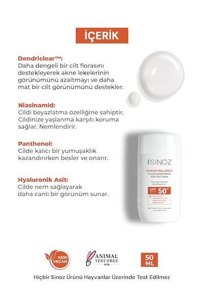 Sinoz Yağlı Ciltler için Sıvı Yüz Güneş Kremi SPF50+ 50 ML
