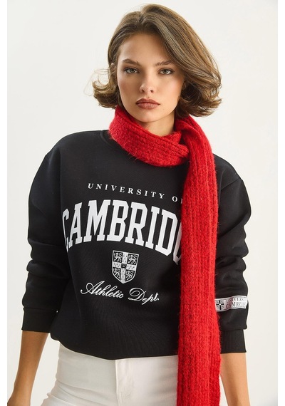 Shade Kadın Bisiklet Yaka Baskılı Üç İplik Şardonlu Basic Sweatshirt 6067 60283619 - Siyah