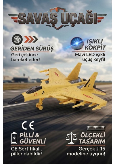 J-15 Savaş Uçağı Oyuncak Işıklı Çek Bırak Maket Jet 23 Cm - Piller Dahil