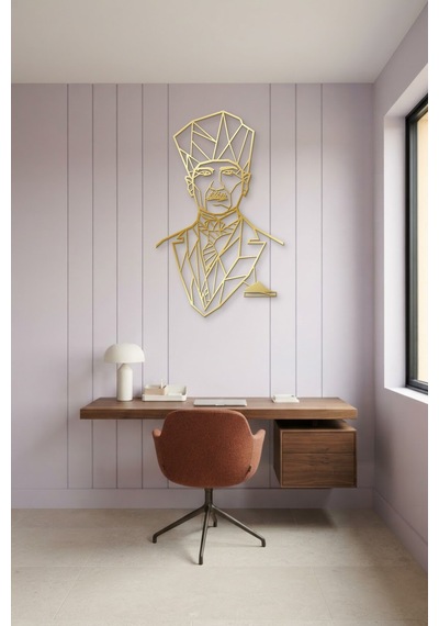 Atatürk Çizgi Metal Duvar Tablosu - Duvar Sanatı - Duvar Dekoru - Altın