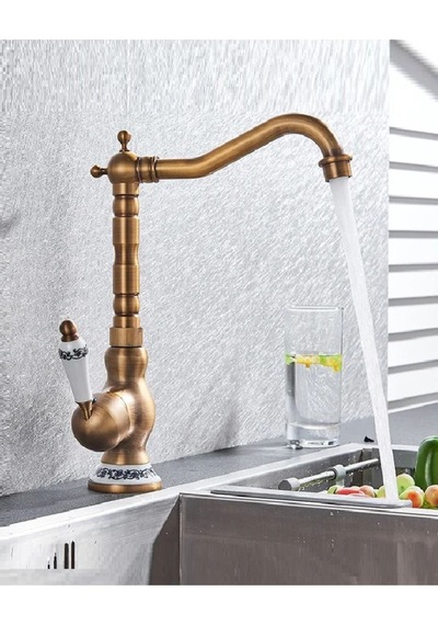 Rena Design Rustik Antik Evye Bataryası Mutfak Musluğu Eskitme Bakır Osmanlı Lavabo Çanak Armatür Otantik Bakır Eskitme Antik