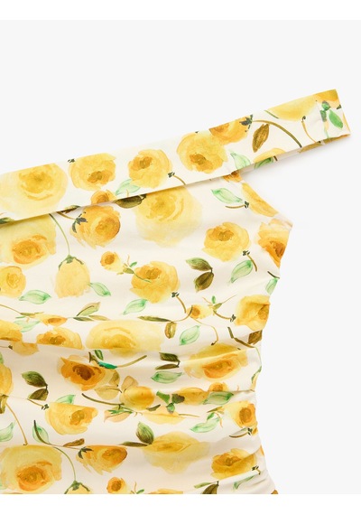 Koton Pamuklu Tek Omuz Çiçekli Poplin Crop Bluz Sarı Desenli 6sak30102ew