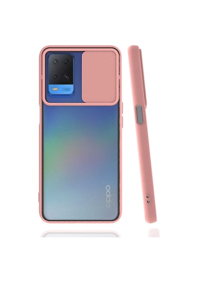Noktaks - Oppo A54 4g Uyumlu - Kılıf Slayt Sürgülü Arkası Buzlu Lensi Kapak - Pembe Açık