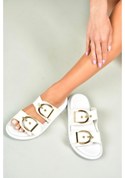 Fox Shoes U725792009 Beyaz Kadın Terlik Beyaz-suni Deri