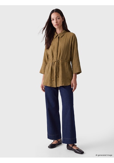 Lcwaıkıkı Classic Kahverengi Oversize Armürlü Kadın Gömlek