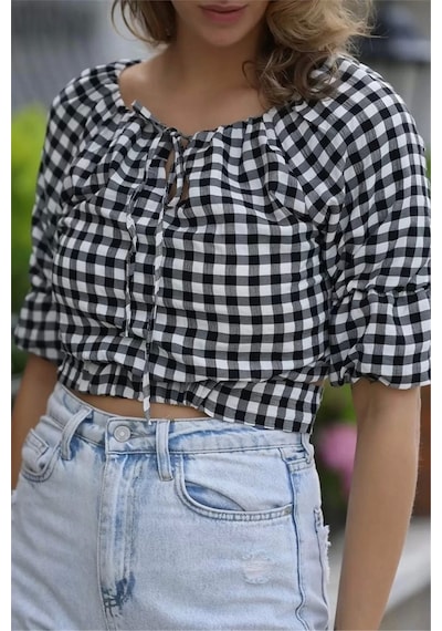 Lodmela Bağlama Detaylı Crop Bluz 1736siyah