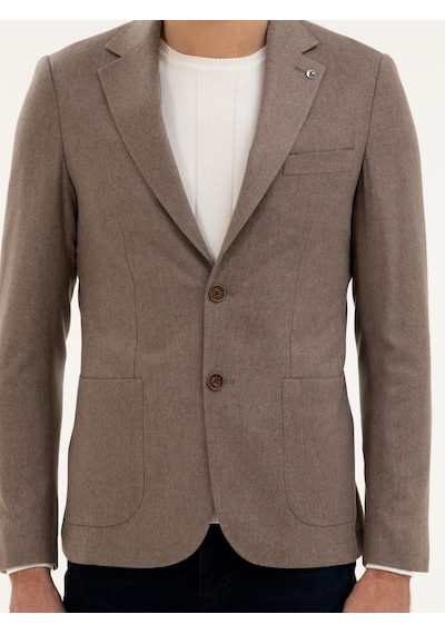 Cacharel Açık Kahverengi Slim Fit Kaşmir Ceket