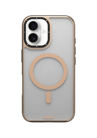 Apple Uyumlu iPhone 16 Kılıf Magsafe Şarj Özellikli Cam Arka Yüzey Tpu Youngkit Gemstone Serisi Kapak Gold
