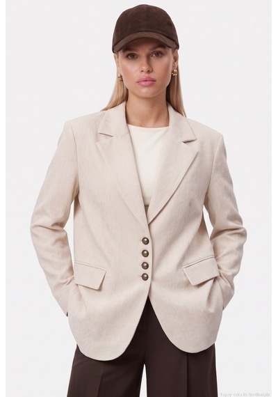 Ritnice Kadın Jonas Astarlı Cepli Bej Lux Oversize Blazer Ceket