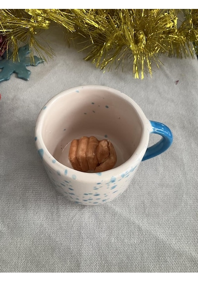 Nahl Kupa, El Yapımı Seramik Kupa, Düğün, Doğum Günü, Bebek Mevlidi, Ev Açılışı Hediyesi Beyaz - Çok Renkli