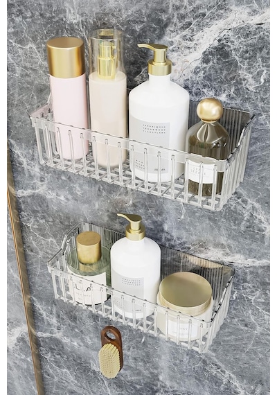 Banyor Yapışkanlı Banyo Rafı, 2'li Banyo Düzenleyici Organizer Banyo Duş Rafı Şampuanlık, Plsti Diğer
