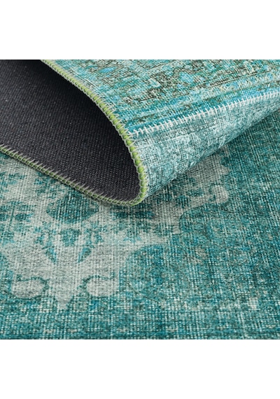 Cool Halı Patchwork Yeşil Turkuaz Vintage Eskitme Bohem Şönil İnce Halı Salon Oturma Odası Halısı