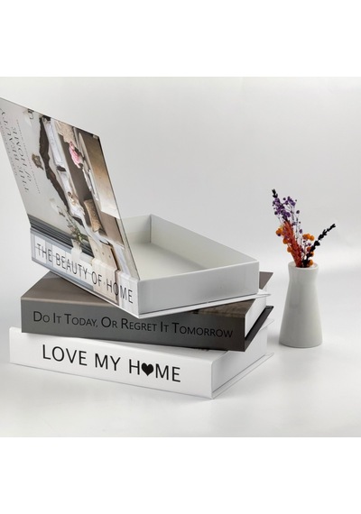 3 Lü Kitap Görünümlü Dekoratif Kutu Seti, İskandinav Tarz Modern Ev Dekorasyonu- Set-3