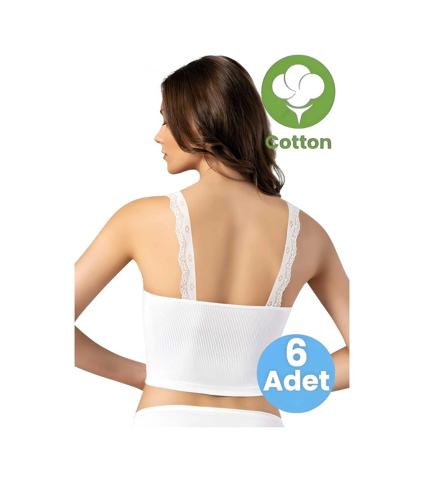 Tezzgelsin Kadın 6'lı Dantel Askı Düğme Detaylı Kaşkorse Pedli Crop Büstiyer Beyaz