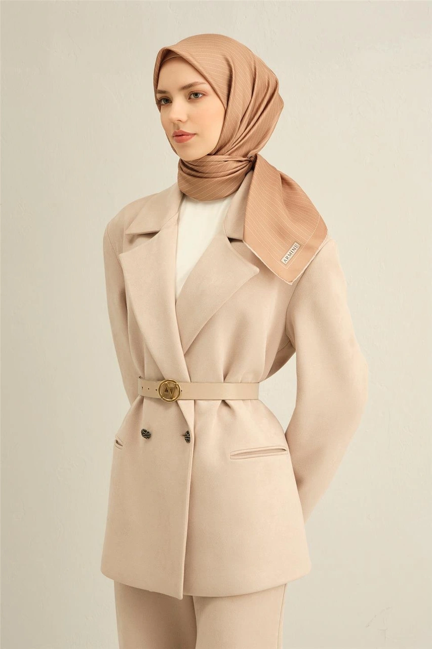 Armine Klasik Desenli Saf İpek Sura Eşarp 9348d 83 Camel