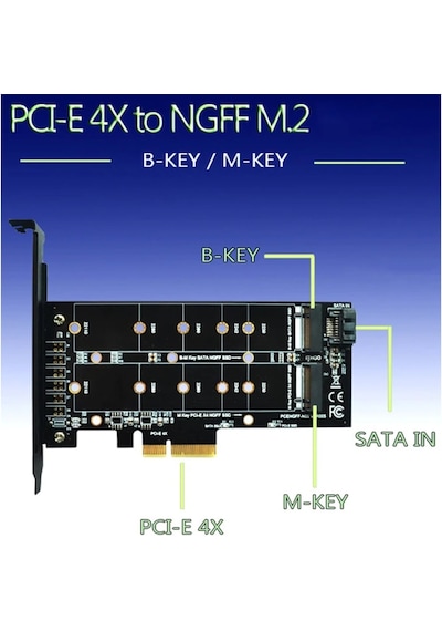 M.2 Nvme Ssd To Pci-E X4 Sata 4898P Çevirici Adaptör Dönüştürücü