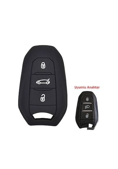 Peugeot 208 308 508 3008 5008 Uyumlu Silikon Oto Anahtar Kumanda Kabı Kılıf Siyah