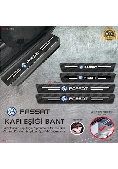 Volkwagen Passat Logolu Karbon Kapı Eşiği Koruyucu Suni Deri 4'lü Set