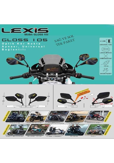 Lexis Gloss 77 Universal Optik Dış Bükey Geniş Açılı Motosiklet Kör Nokta Aynası
