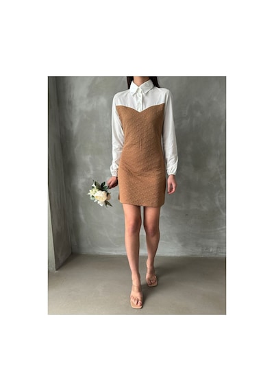 Verymoda Kol Ve Göğüs Üstü Poplin Diz Üstü Elbise Vmf1139 Camel