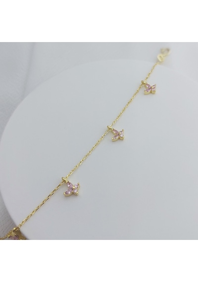 925 Ayar Gümüş Sallantılı Pembe Gold Kelebek Bileklik Altın