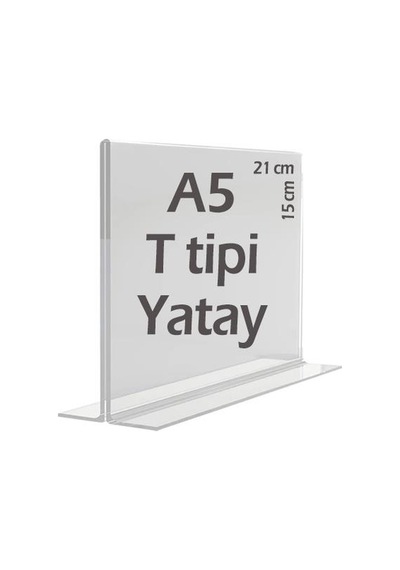 A5 T-Tipi Yatay Şeffaf Pleksi Mika Föylük Menü Broşürlük Etiketlik