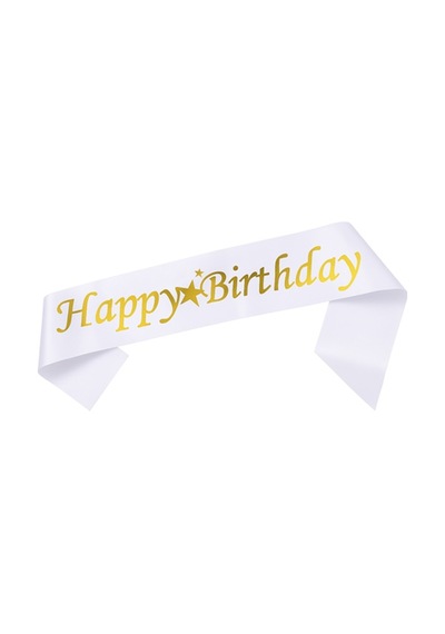 2 Paket Kuşak Beyaz Happy Birthday Gold - Parti Süsü 0 - 99