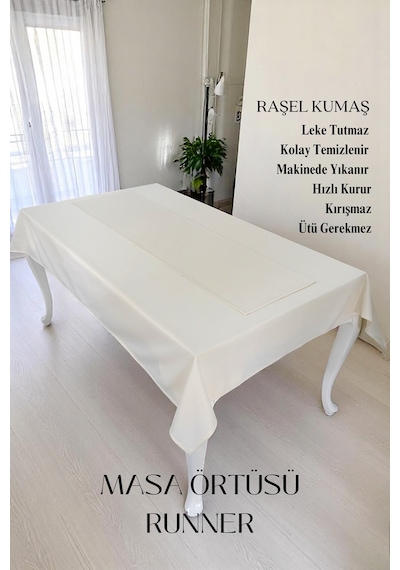 Smooth Set Masa Örtüsü Ve Runner Seti Sofra Bezi Çeyiz Seti Masa Örtüsü Ve Runner Krem