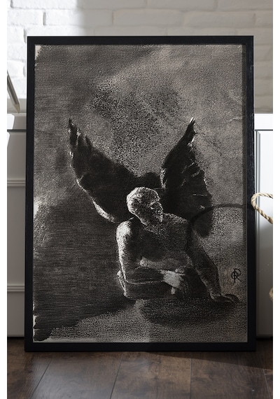 Broken Wings Siyah Ahşap Çerçeveli Poster, Dekoratif Soyut Monokrom Duvar Tablosu