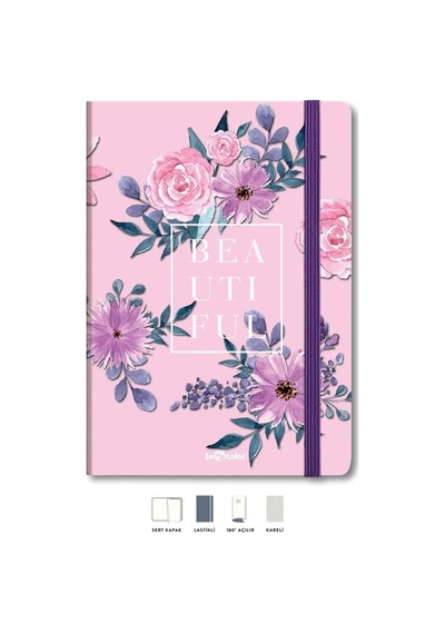 Çiçekli Defter Kareli Pembe 17x24 Cm 103 Ivory