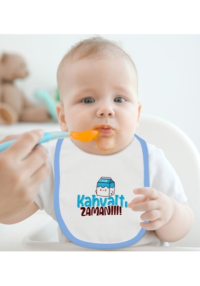 Bk Kids Kahvaltı Zamanı Tasarımlı Mavi Bebek Mama Önlüğü Mavi