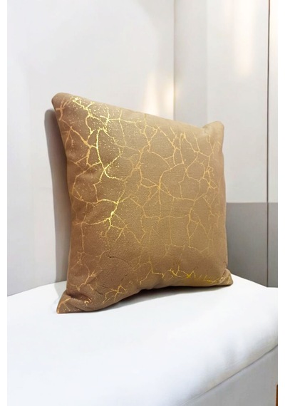 Soho Kumaş Altın Varak Desenli Dekoratif 4'lü Kırlent Yastık Kılıfı Seti 42 x 42 CM Açık Kahverengi