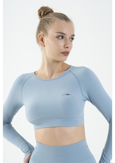 Maraton Active Slimfit Kadın Bisiklet Yaka Uzun Kol Training Sislimavi Crop Top 816005 Mavi