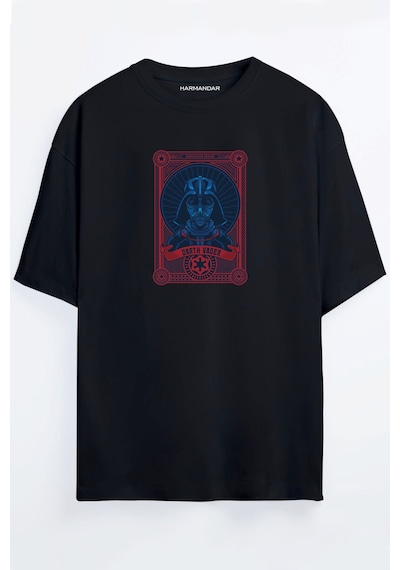 Star Wars Fan Art Koleksiyon Kartları Baskılı Oversize T-shirt Darth Vader-siyah
