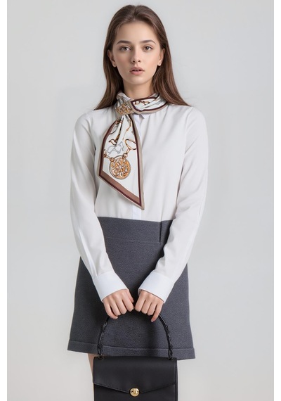 Walkenzo Zincir Desenli Modern Tasarım Kadın Kravat Fular Kahve