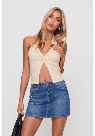 Blue White Kadın Jean Kısa Etek Açık Mavi 2xl