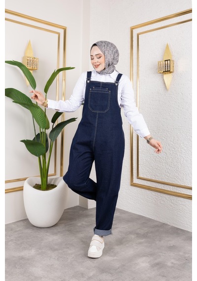 Harman Butik Kadın Askılı Tulum Koyu Lacivert